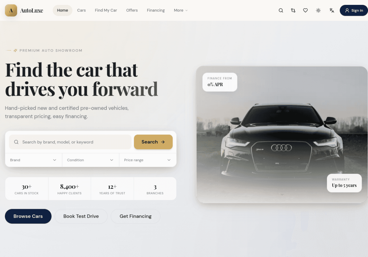 AutoLuxe — premium car marketplace built by FLT
